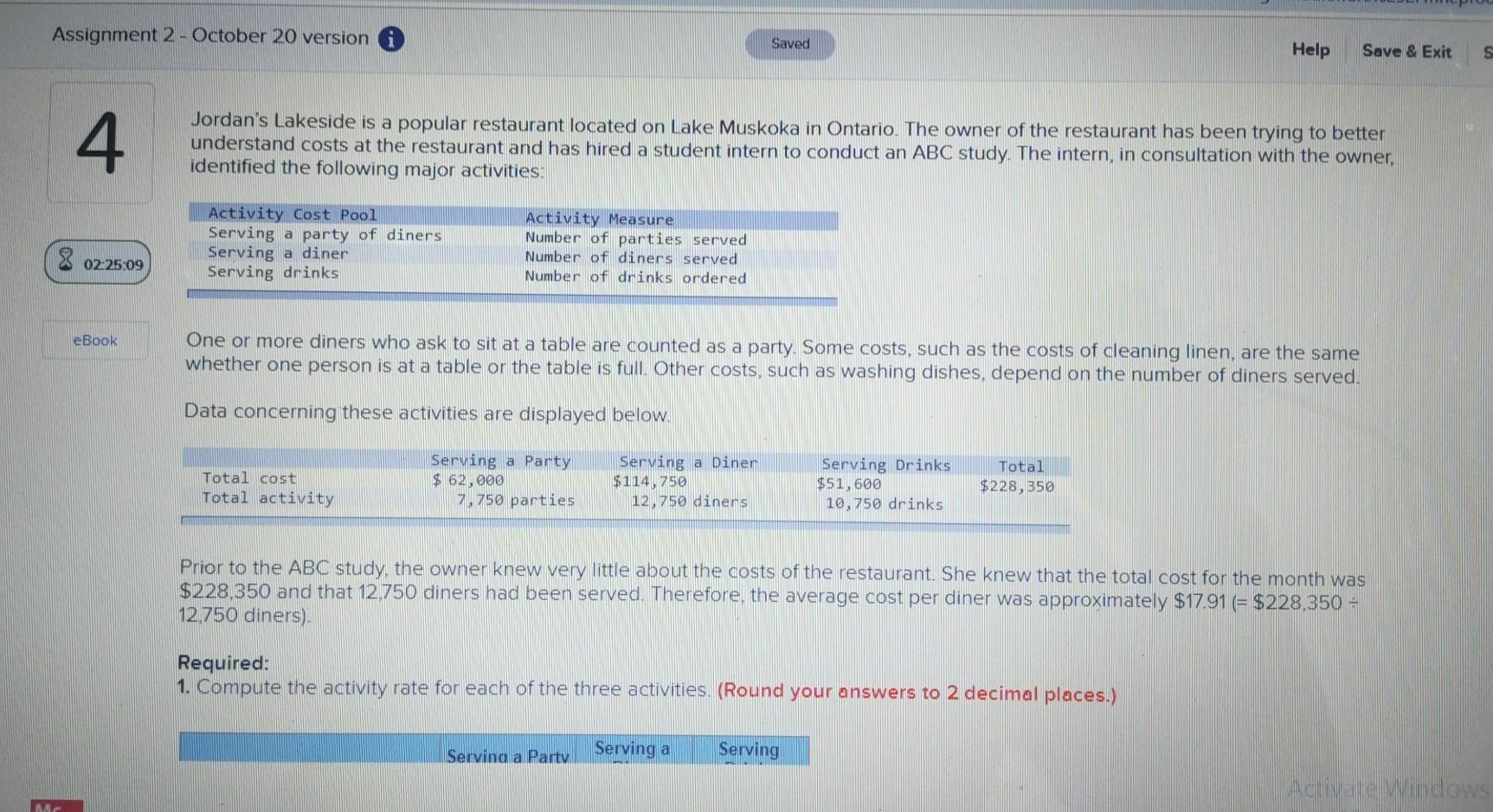 Assignment 2 - October 20 version Saved Help Save & Exit