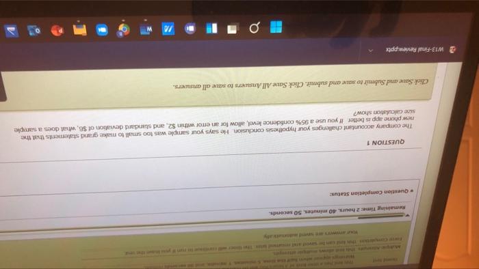  Remaining Time: 2 hours 40 minutes, 50 seconds Question completion Status