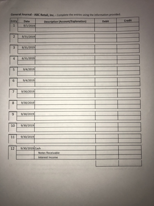 following economic transactions of ABC Retail, Inc. Post the transactions on the