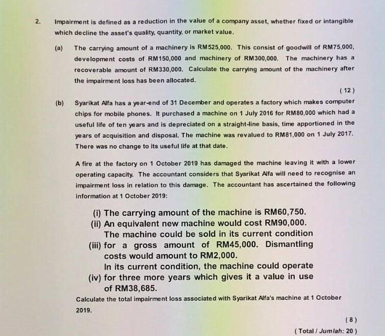  2. Impairment is defined as a reduction in the value of