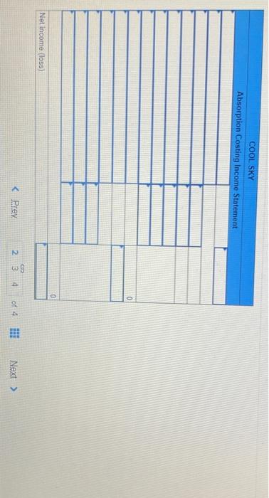 below) Cool Sky reports the following costing data on its product for