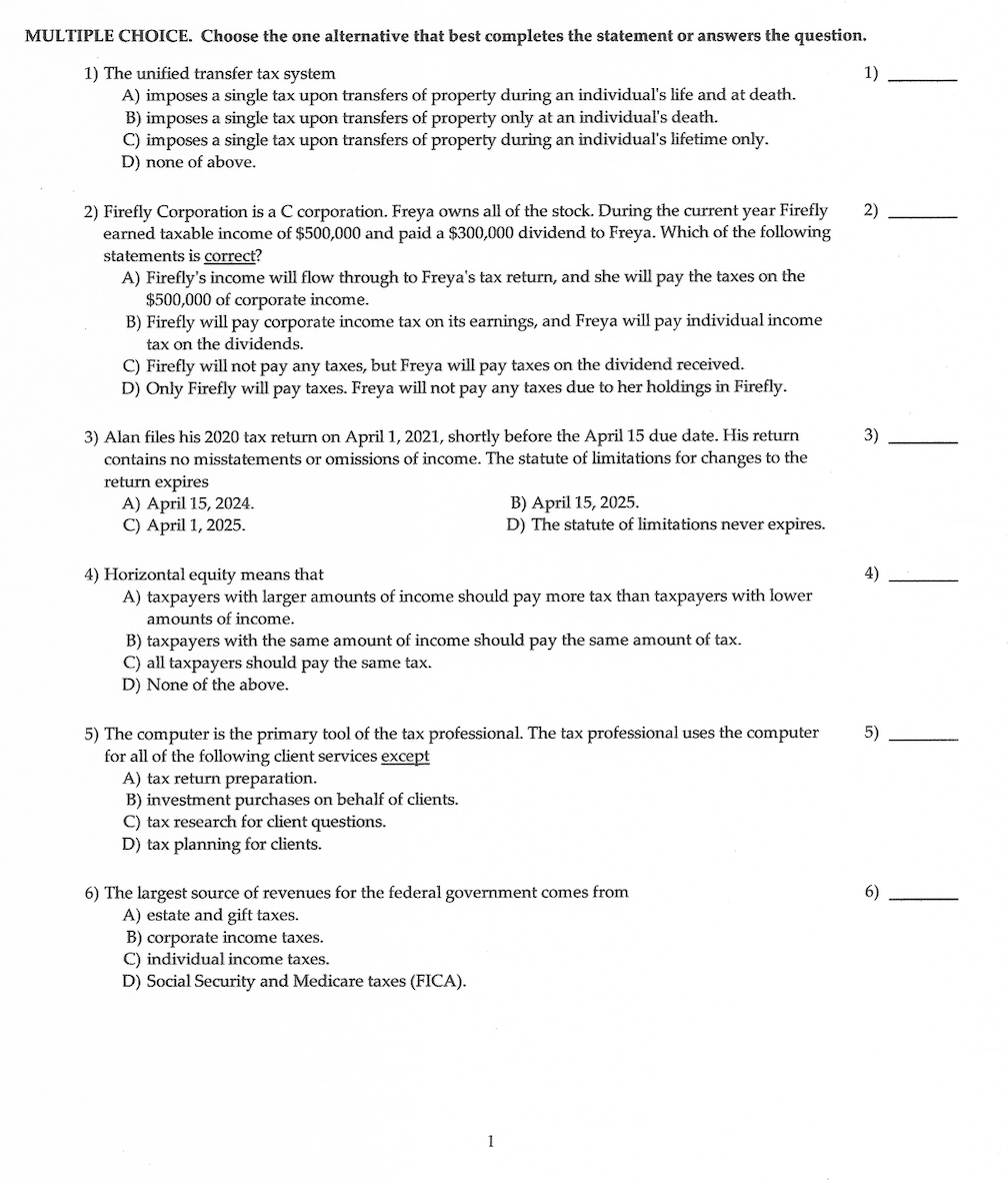 MULTIPLE CHOICE. Choose the one alternative that best completes the statement