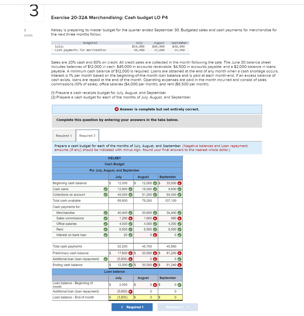 I got incorrect. Thank you for any help. Exercise 20-32A Merchandising: Cash