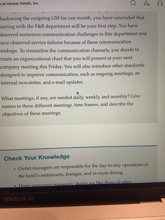 at Harper Hotels Case Study page 103 on your textbook during class.