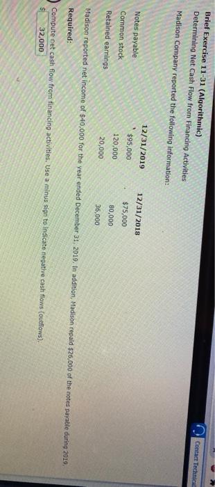 Brief Exercise 11-31 (Algorithmic) Determining Net Cash Flow from Financing Activities