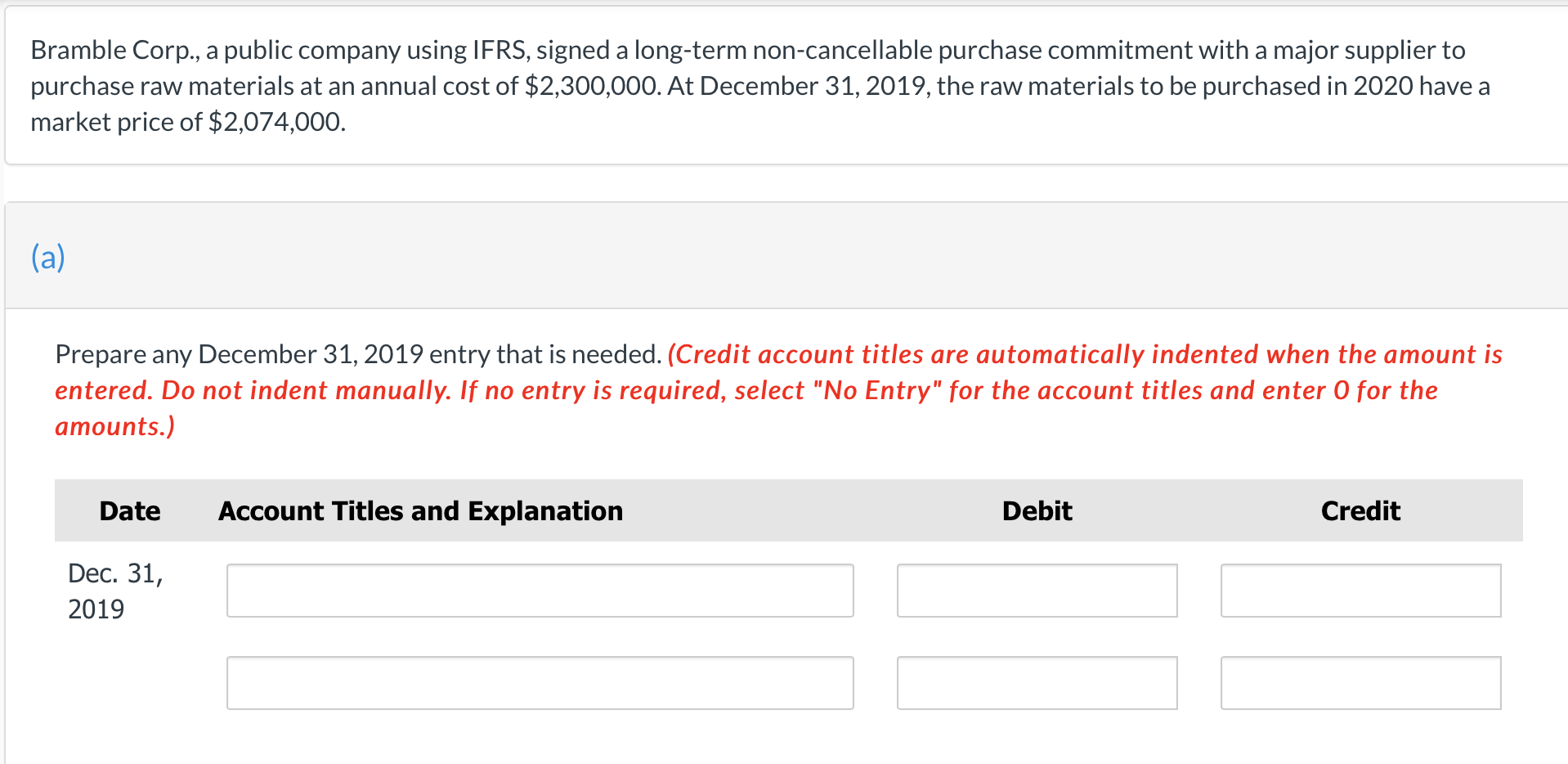 Bramble Corp., a public company using IFRS, signed a long-term non-cancellable