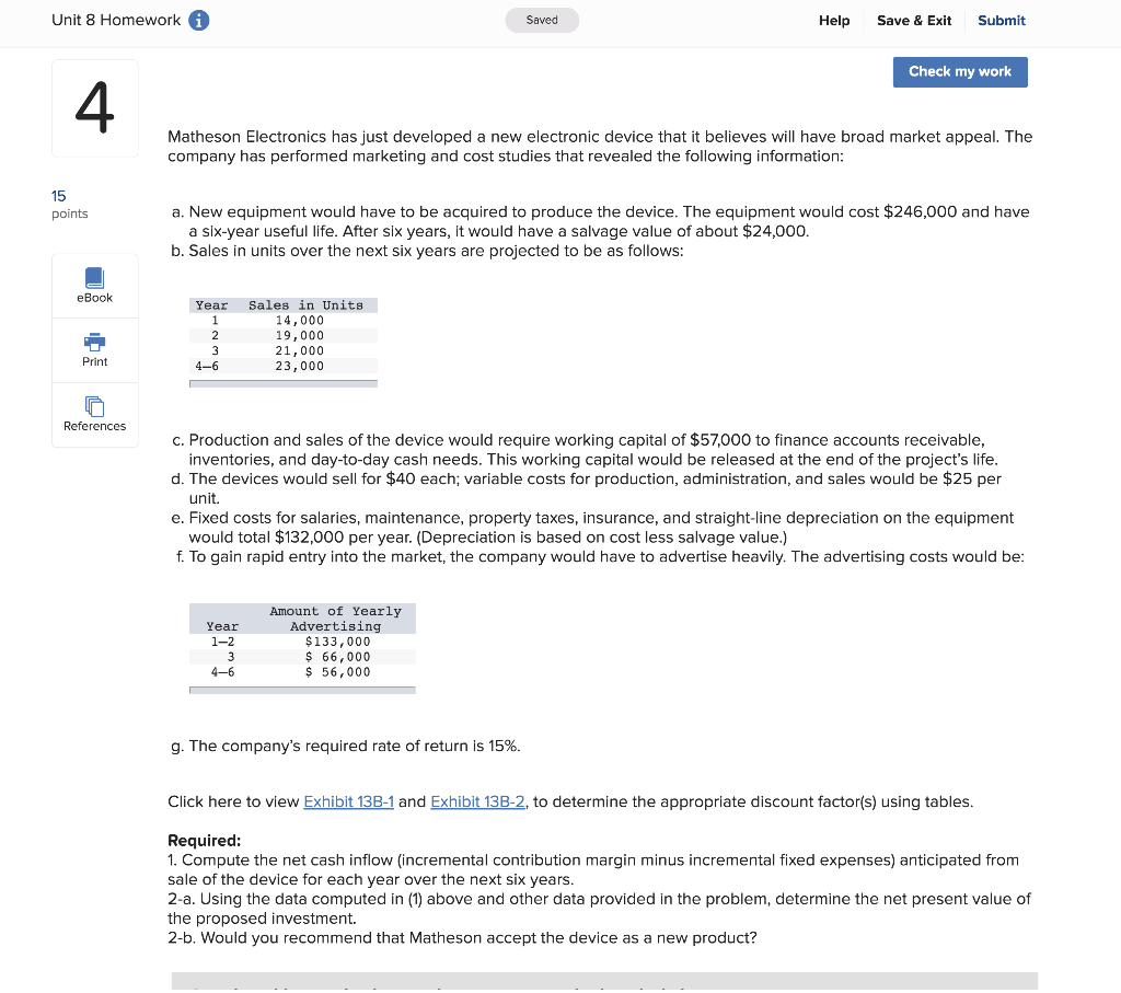Unit 8 Homework i Saved Help Save & Exit Submit Check