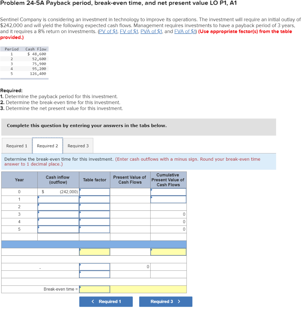 P1, A1 Sentinel Company is considering an investment in technology to improve