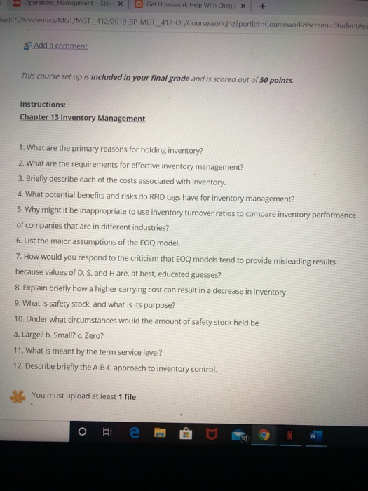  por Operations Management Ste x C Get Homework Help With Chego