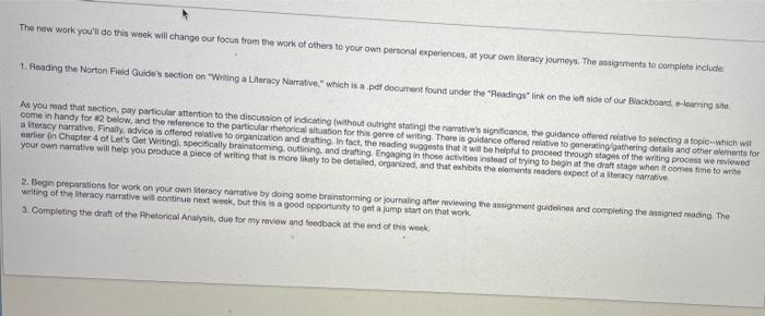  The new work you'll do this week will change our focus