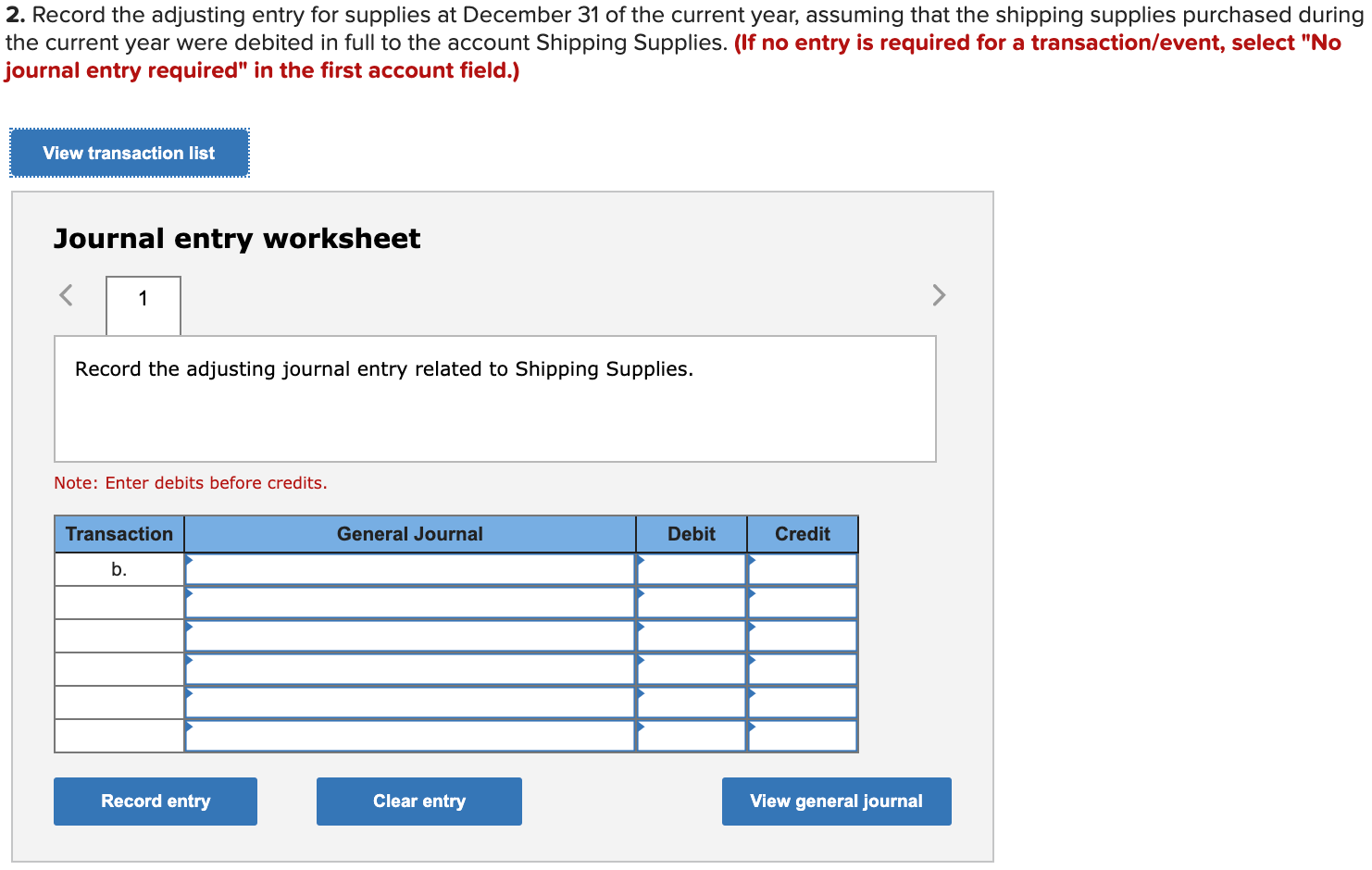 2. Record the adjusting entry for supplies at December 31 of