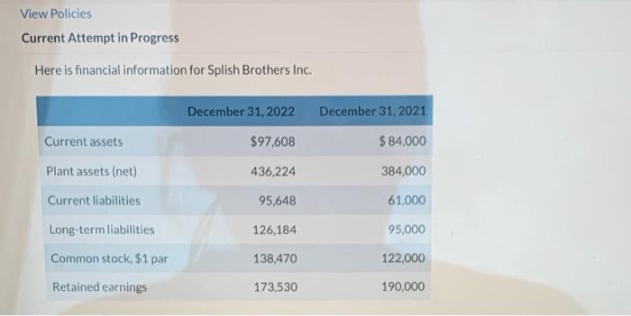  View Policies Current Attempt in Progress Here is financial information for