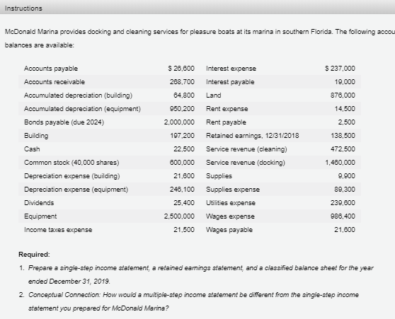 Unsure why this is incorrect Instructions McDonald Marina provides docking and cleaning