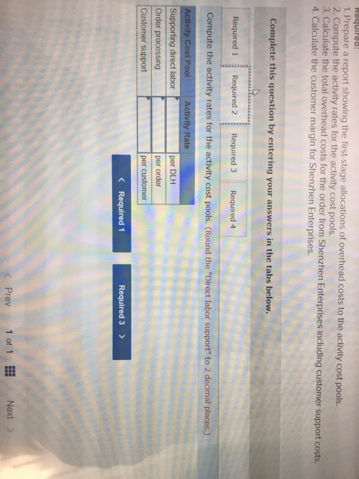 overhead costs $400,000 Activity Cost Pool Supporting direct labor Order processing Customer