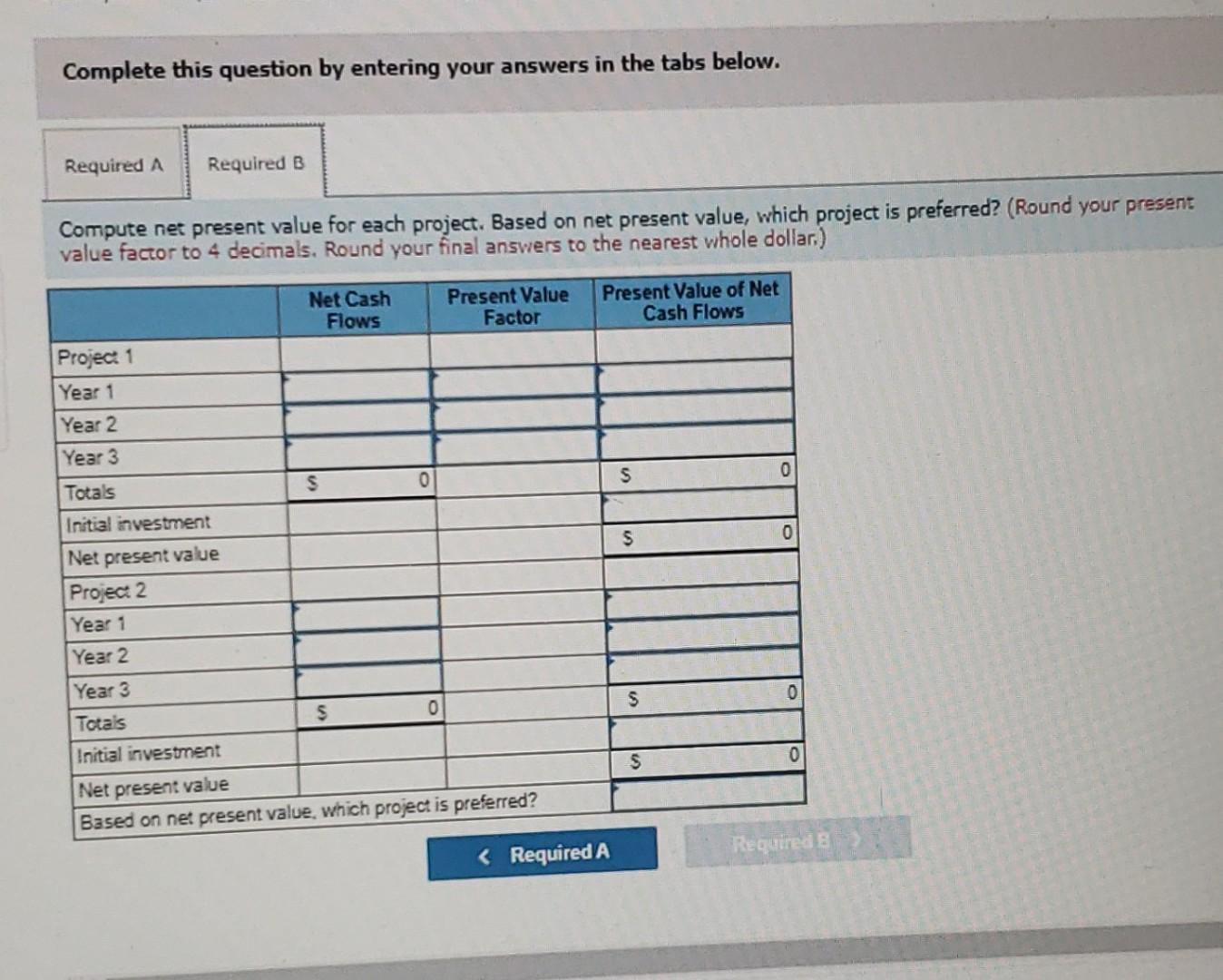 following net cash flows. The company's required rate of return on Investments