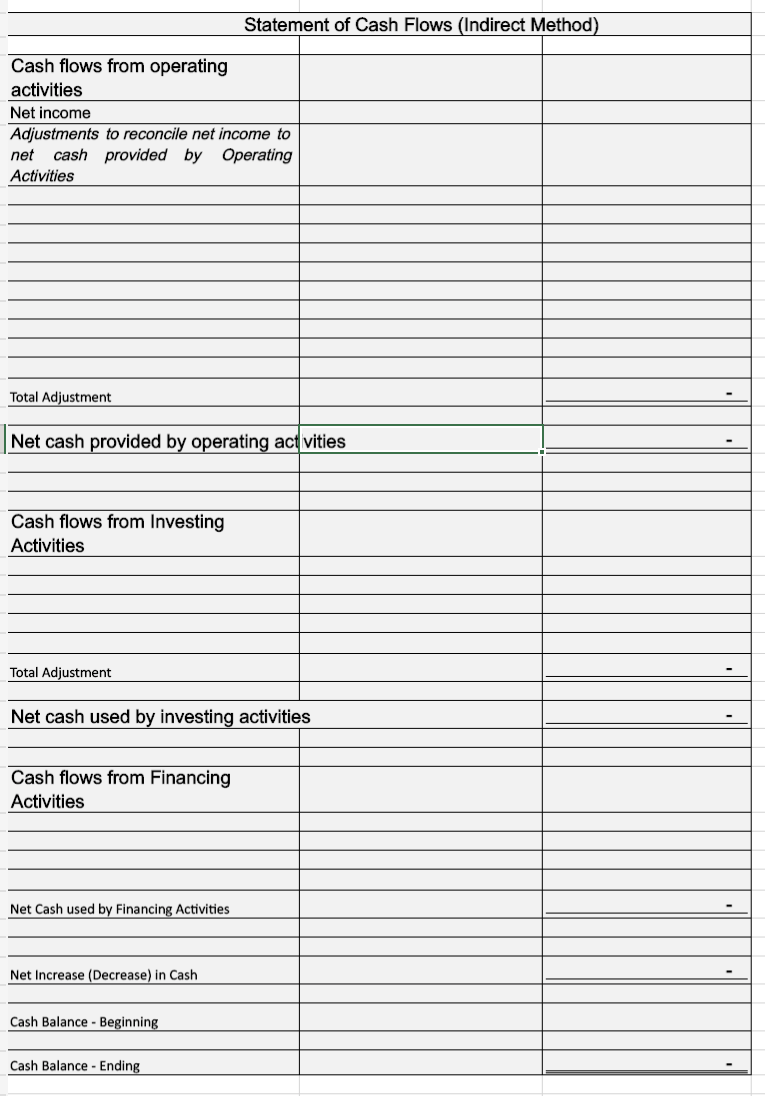 Flow Statement in the Excel File Cash Flow Statement: The following is