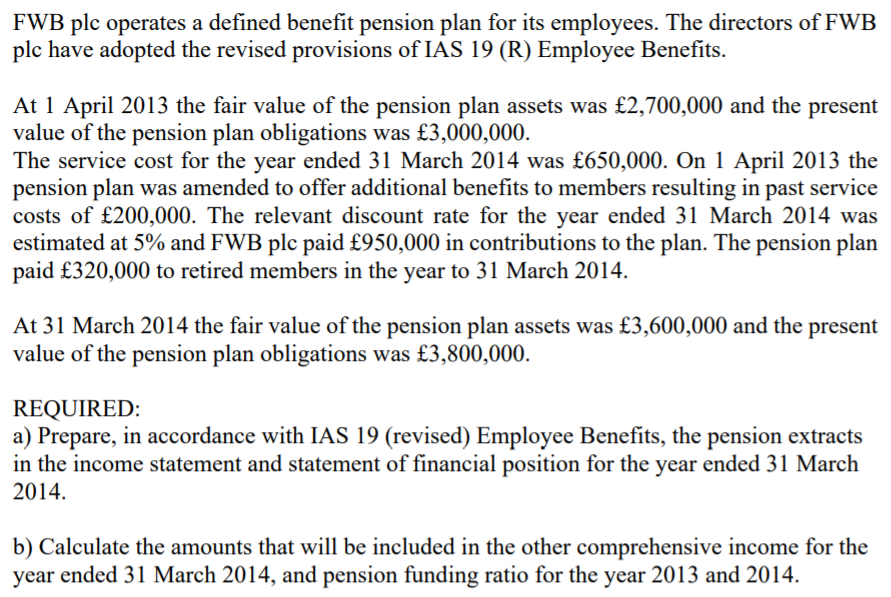 FWB plc operates a defined benefit pension plan for its employees.
