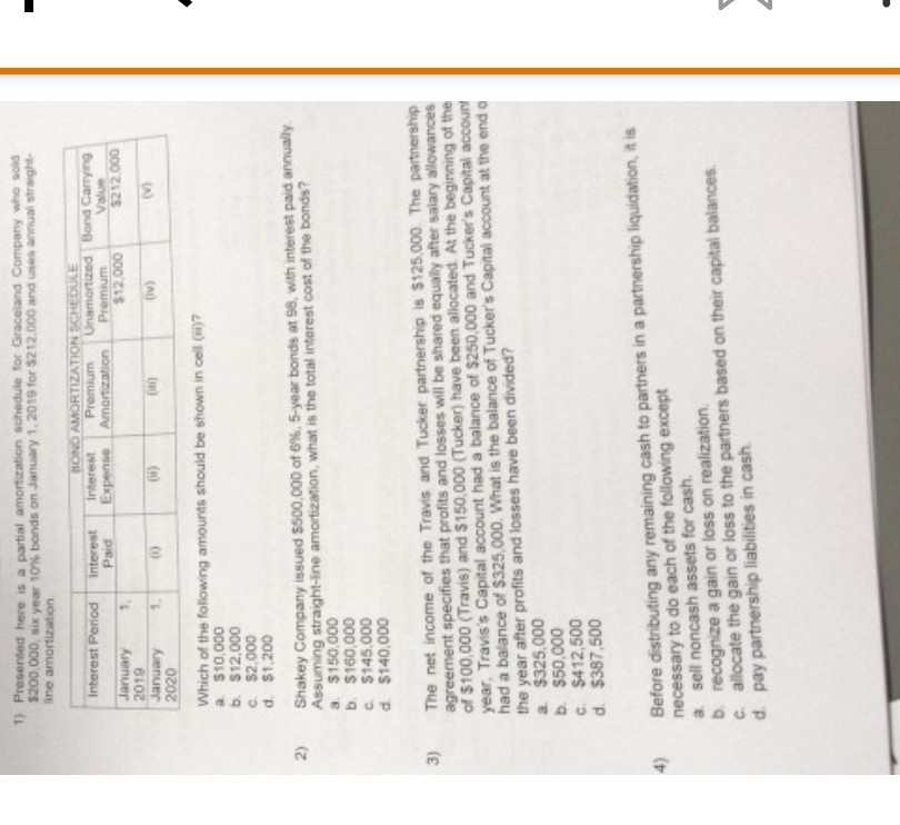  T) Presented here is a partial amortization schedule for Graceland Company