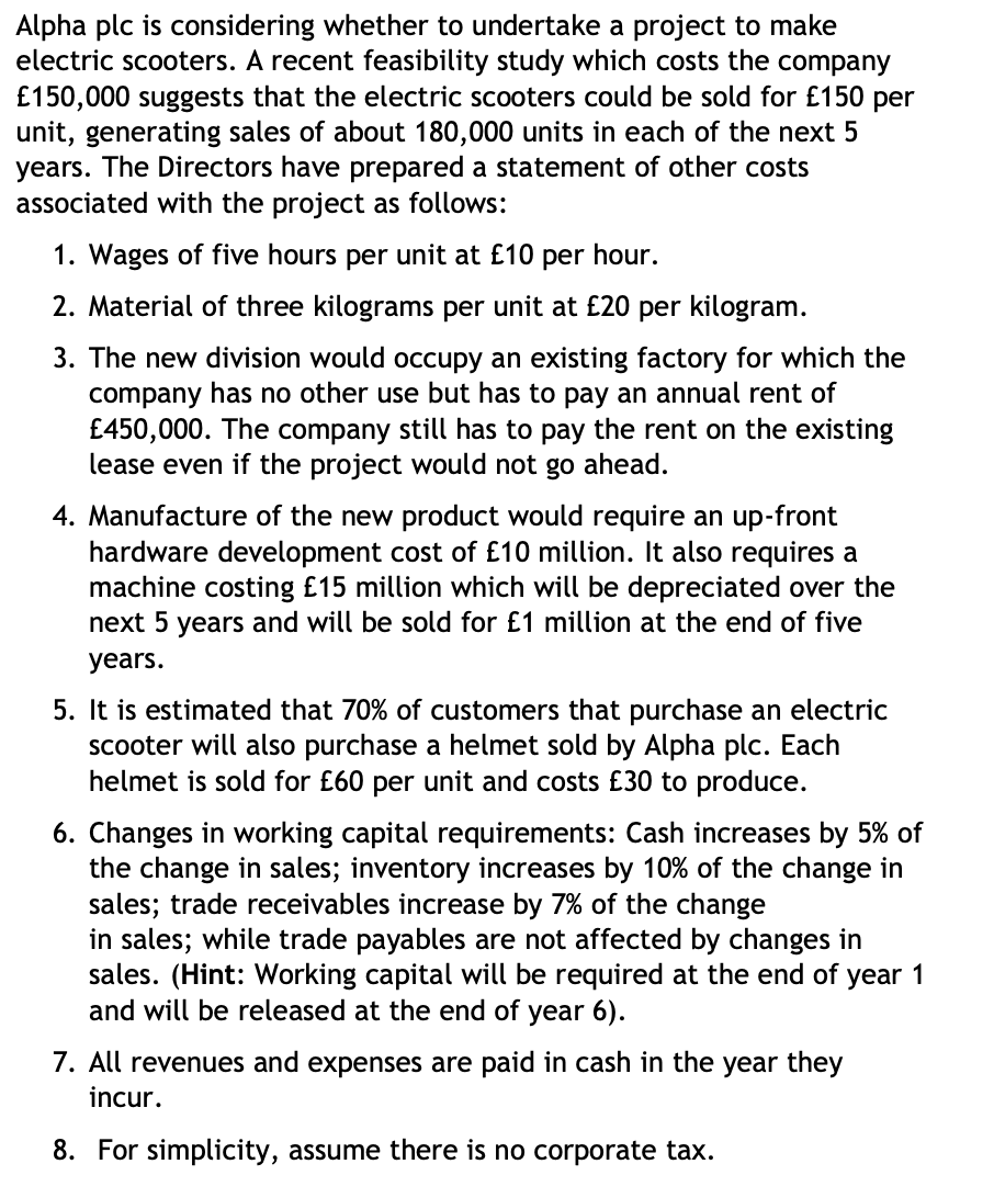 Alpha plc is considering whether to undertake a project to make