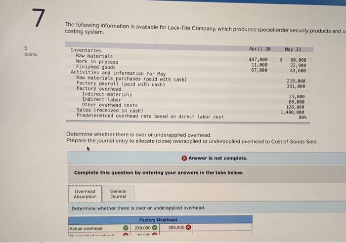  7 5 points The following information is available for Lock-Tite Company,