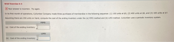  Brief Exercise 6-3 Your answer is incorrect. Try again. In its