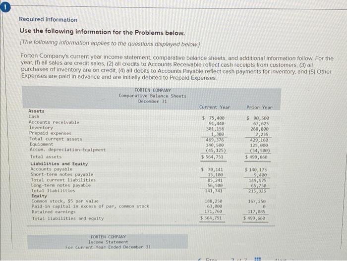  ! Required information Use the following information for the Problems below.