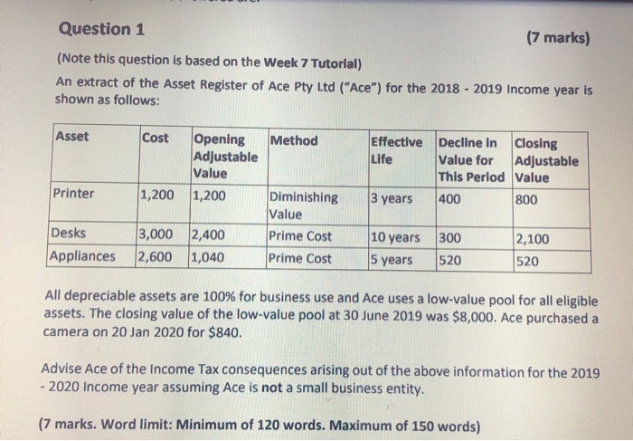 Question 2 (7 marks) (Note this question is from the Week 8
