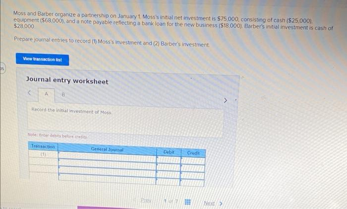 could you post on a spreadsheet Moss and Barber organize a partnership