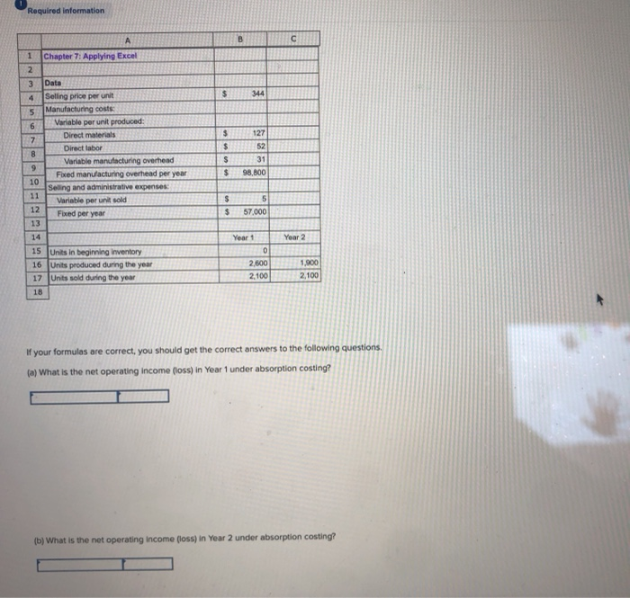  Required information A B $ 344 1 Chapter 7: Applying Excel