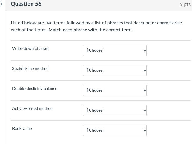  Question 56 5 pts Listed below are five terms followed by