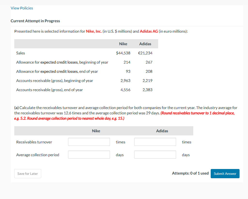  Current Attempt in Progress Presented here is selected information for Nike,