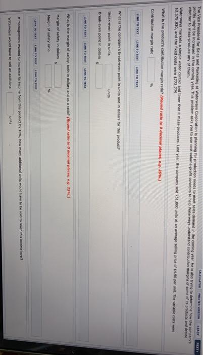  answer carefully. CALCULATOR PRINTER VERSION BACK The Vice President for Sales