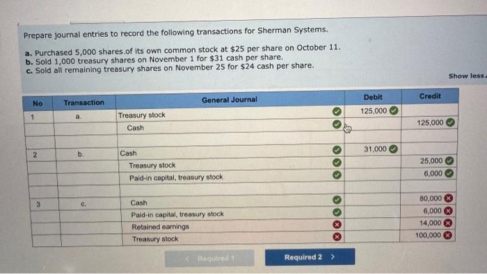 treasury stock purchase. Answer is not complete. Complete this question by entering