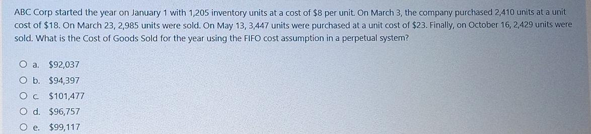  what's the answer ABC Corp started the year on January 1