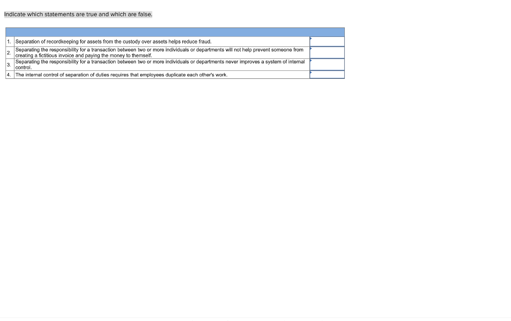  Indicate which statements are true and which are false. 1. Separation