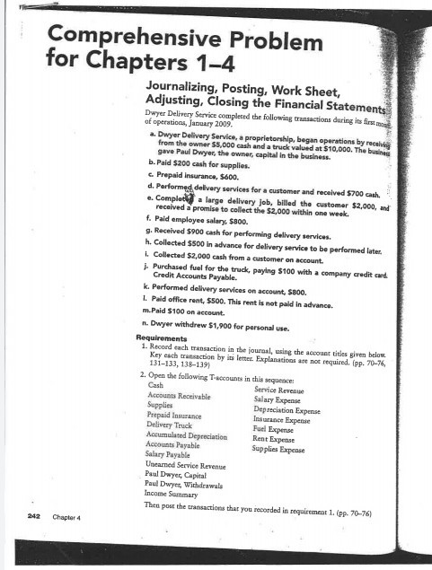 the Financial Statements Dwyer Delivery Service completed the following transactions during its