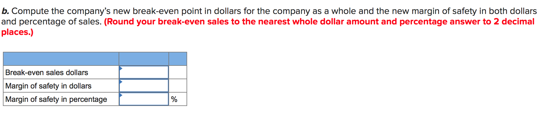 two products appear below: Selling price per pair Variable expenses per pair