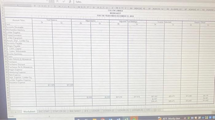 following for Cullen Lumber for the year ended December 31,201X : 1.