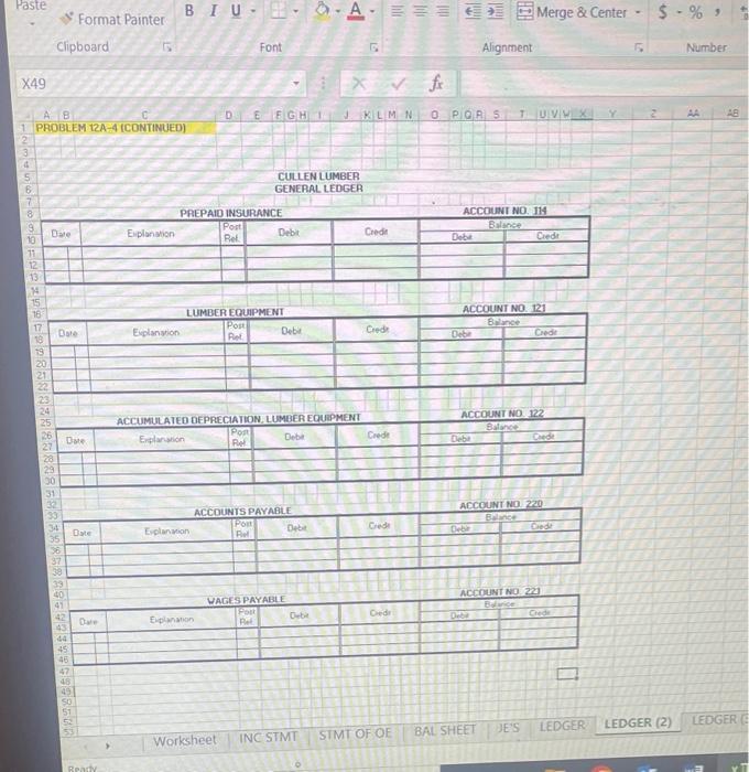 LUMBER GENERAL LEDGER CULLEN LUMBER GENEAAL LEDGER CULLEN LUMBER GENERAL LEDGER Clipboard