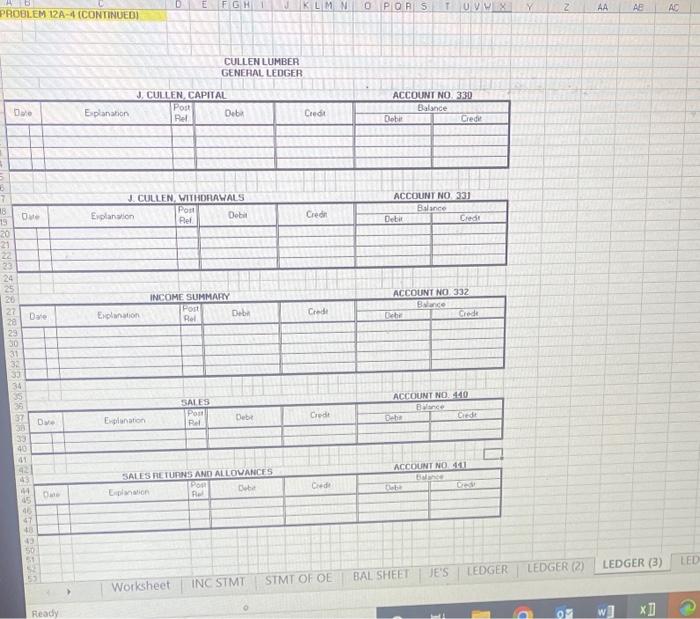 Font Fx Algninent Formatting - Table- 240 jr PROBLEM 12A-A (CONTINUED) B.