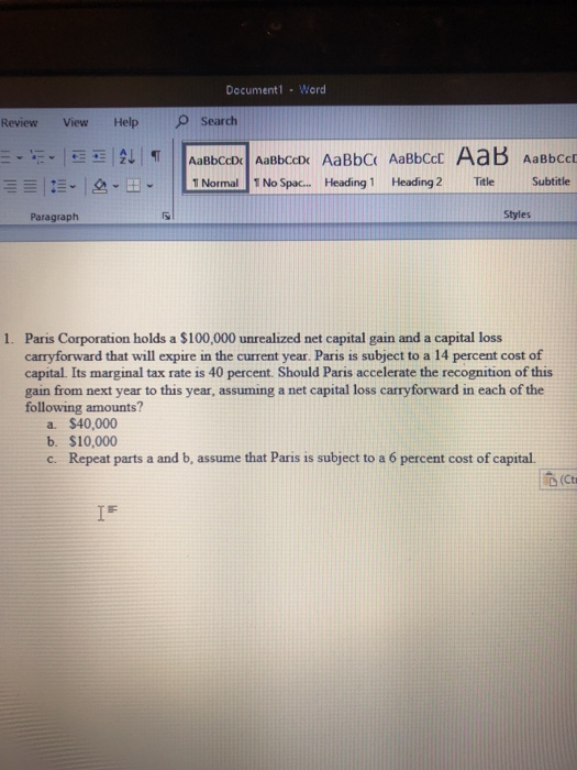  Document1 - Word Review View Help Search . . 2. 1