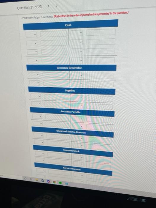 Post to the ledger Taccounts (Post entries in the order of journal