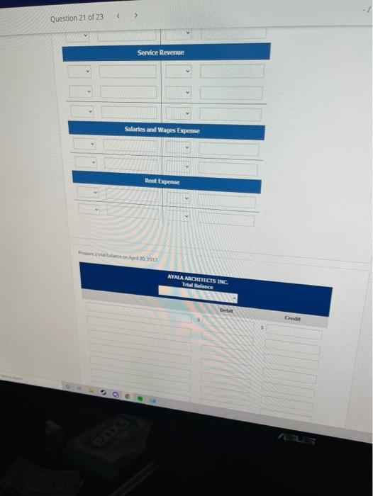 entries presented in the question) Cash Accounts Receivable Supplies Acts Payable Uwand