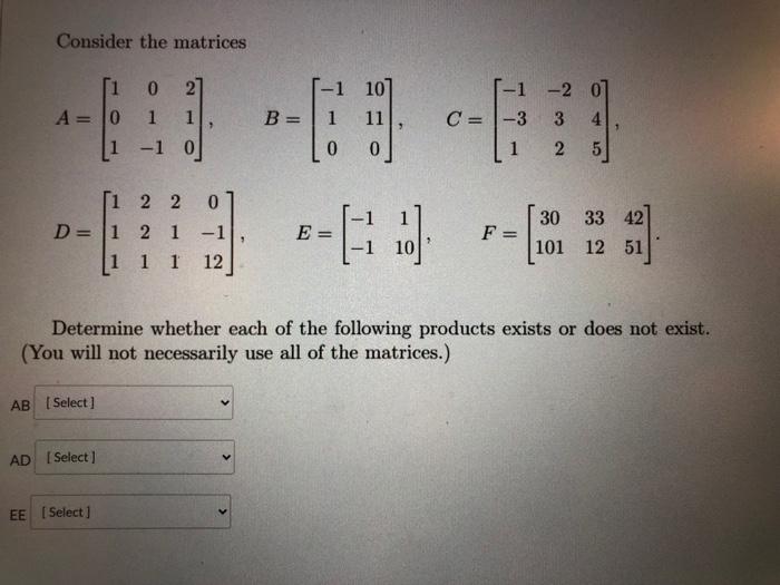 Consider the matrices -2 [10 27 A= 0 1 1 L1