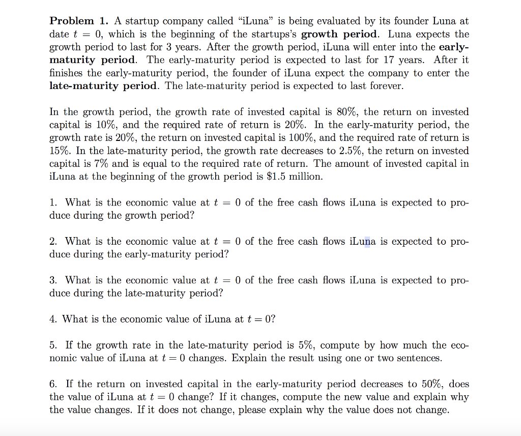  Please do solution in Excel Problem 1. A startup company called