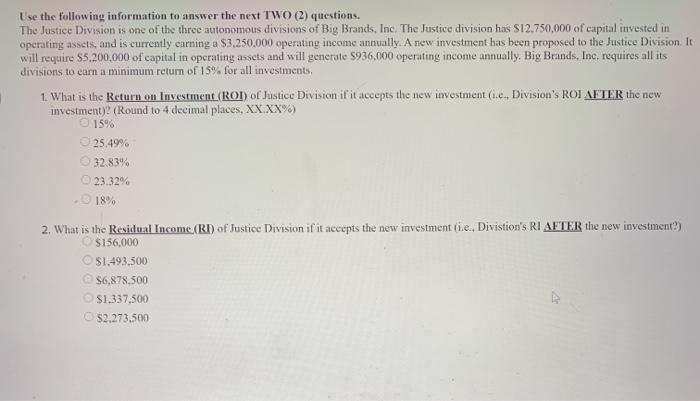  Use the following information to answer the next TWO (2) questions.