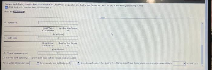 financial information for Great Value Corporation and Just For You Stores, Inc.,