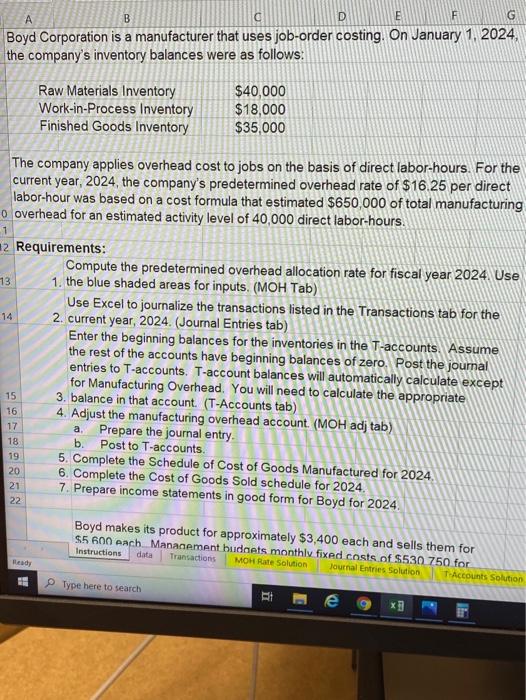 Please show work & cell references B D E F G Boyd