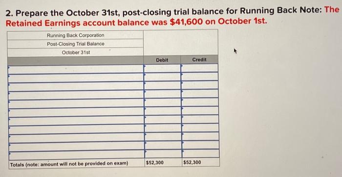 "Running Back" Corporation as of October 31. No Account Title 101 Cash