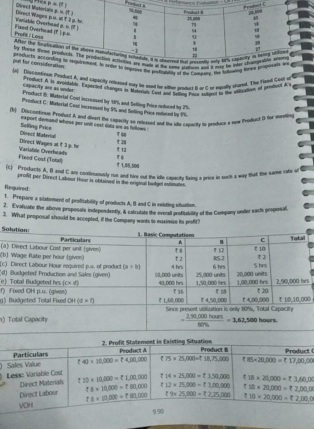  need note Performance Evaluation - Product A 10,000 ice p.u.) Direct